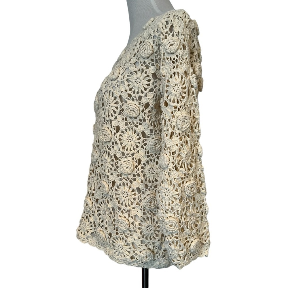 Vintage 90s Y2K Judy’s floral crochet cream sweater top in excellent condition - Picture 4 of 16